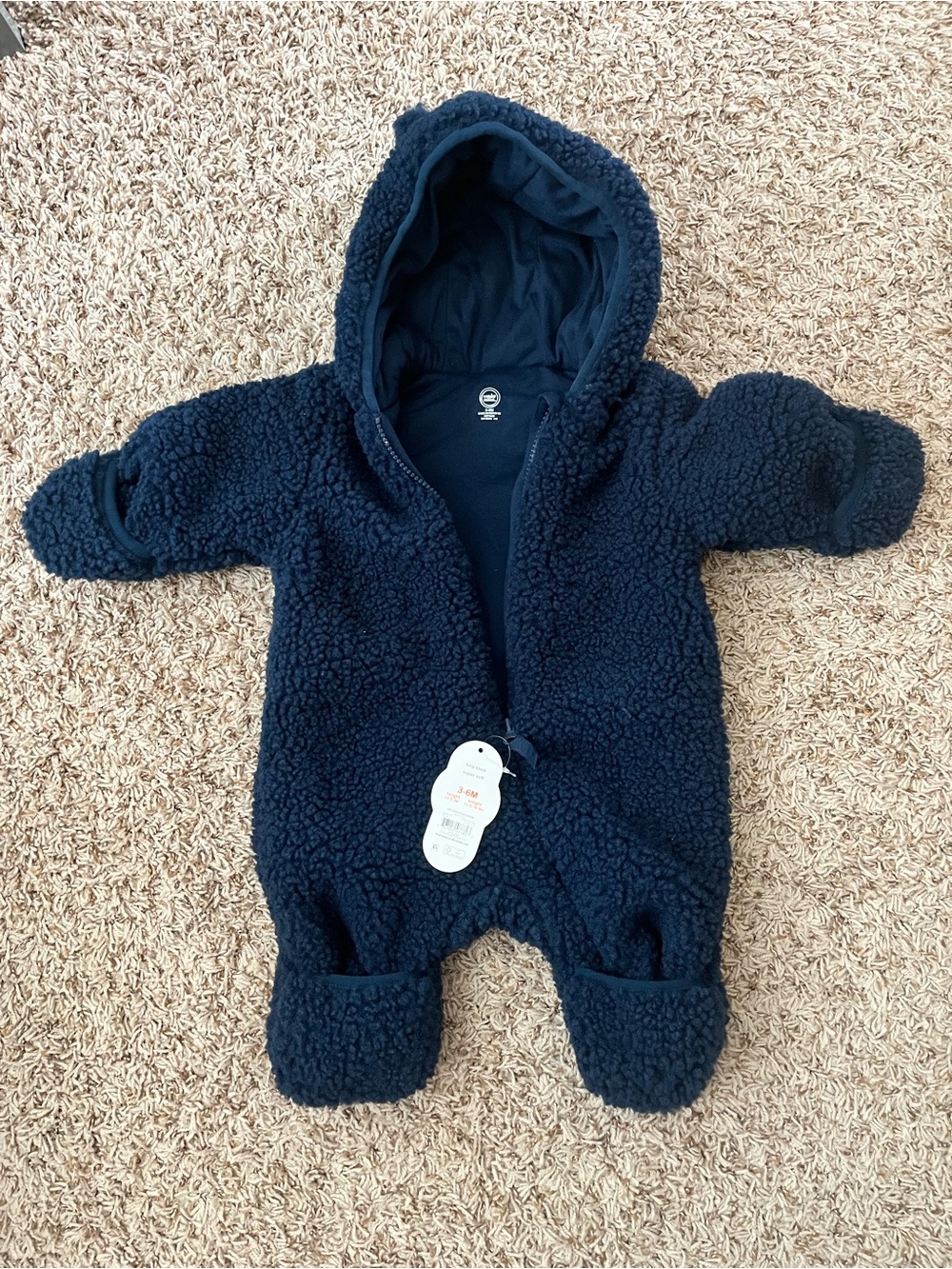 Wonder Nation Baby Unisex Teddy Fleece Pram with Hood - Picture 2 of 11